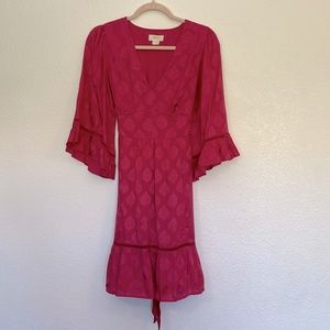 Maeve fuchsia pink brocade bell sleeve dress